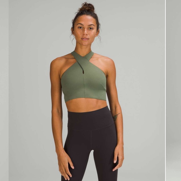 lululemon athletica Other - Lululemon Nulu Wrap Front Longline Sports Bra Size 10 Green Twill Criss Cross